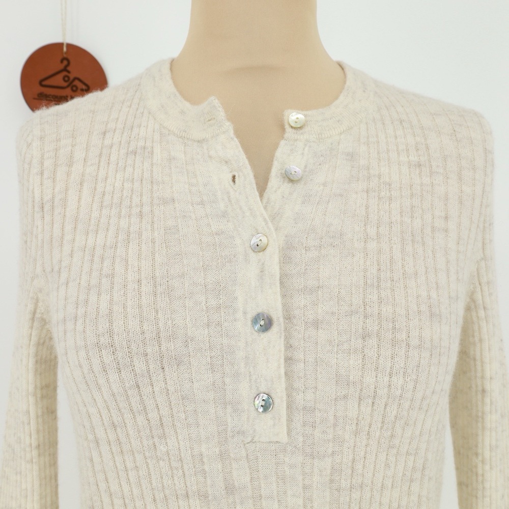 Madewell‎ Alpaca Blend Henley Sweater Ribbed Cream Medium Lightweight Slim Fit - Picture 6 of 8